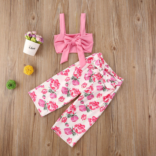 Girls' floral top tube top small floral pants